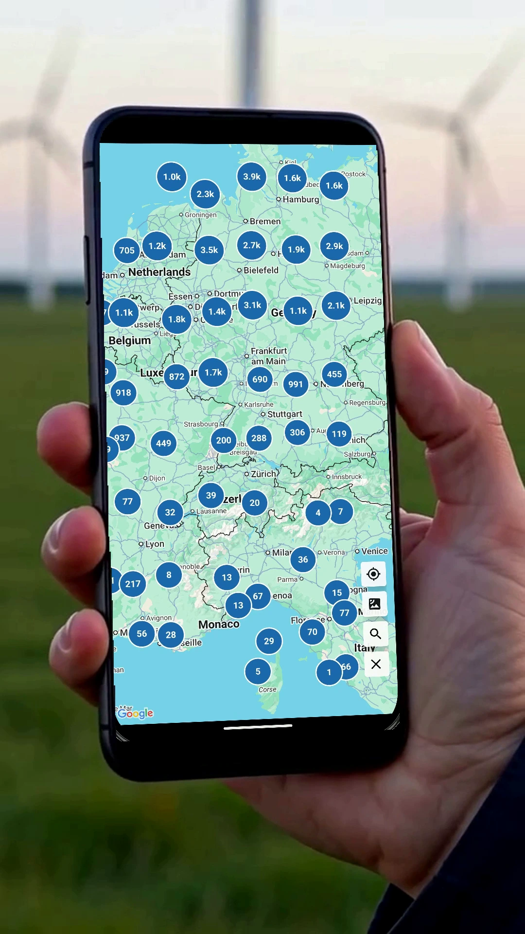 WindPower na smartphonu v větrném parku